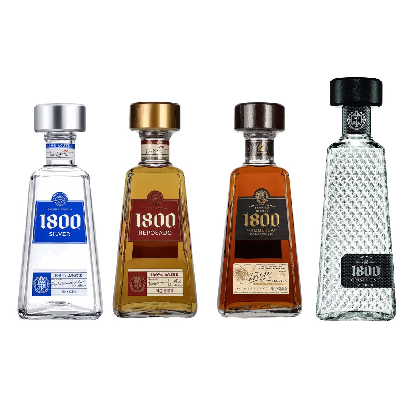 Tequila 1800 (Plata, Reposado, Añejo y Cristalino) Pack 4