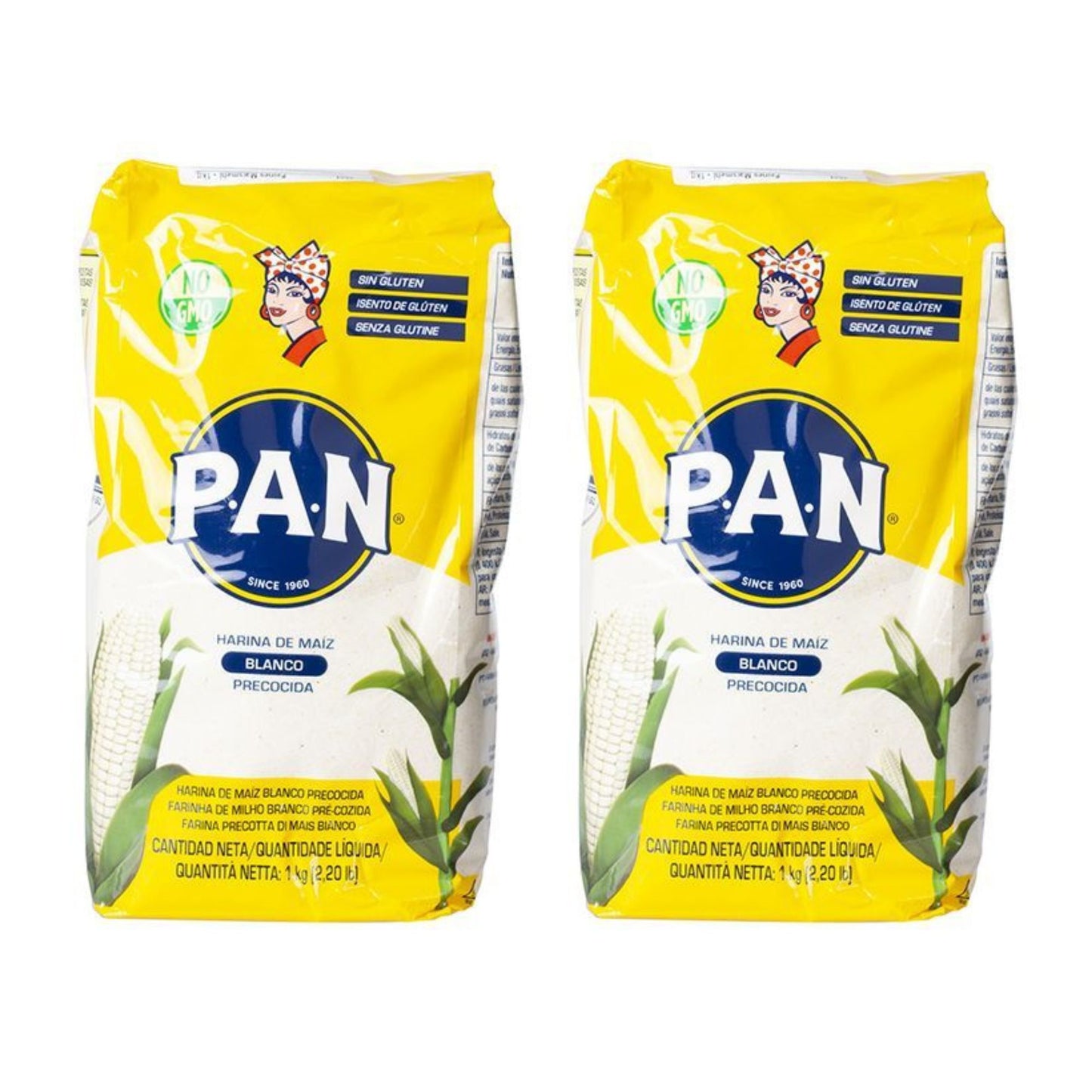 Corn flour PAN from white corn (Maiz Blanco) 1 kg (Pack of 2)