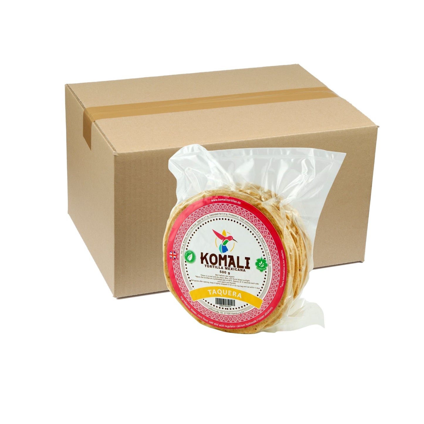 GELBE MAISTORTILLAS KOMALI TAQUERA 15cm 500g. (Karton mit 20 Packungen à 500g)