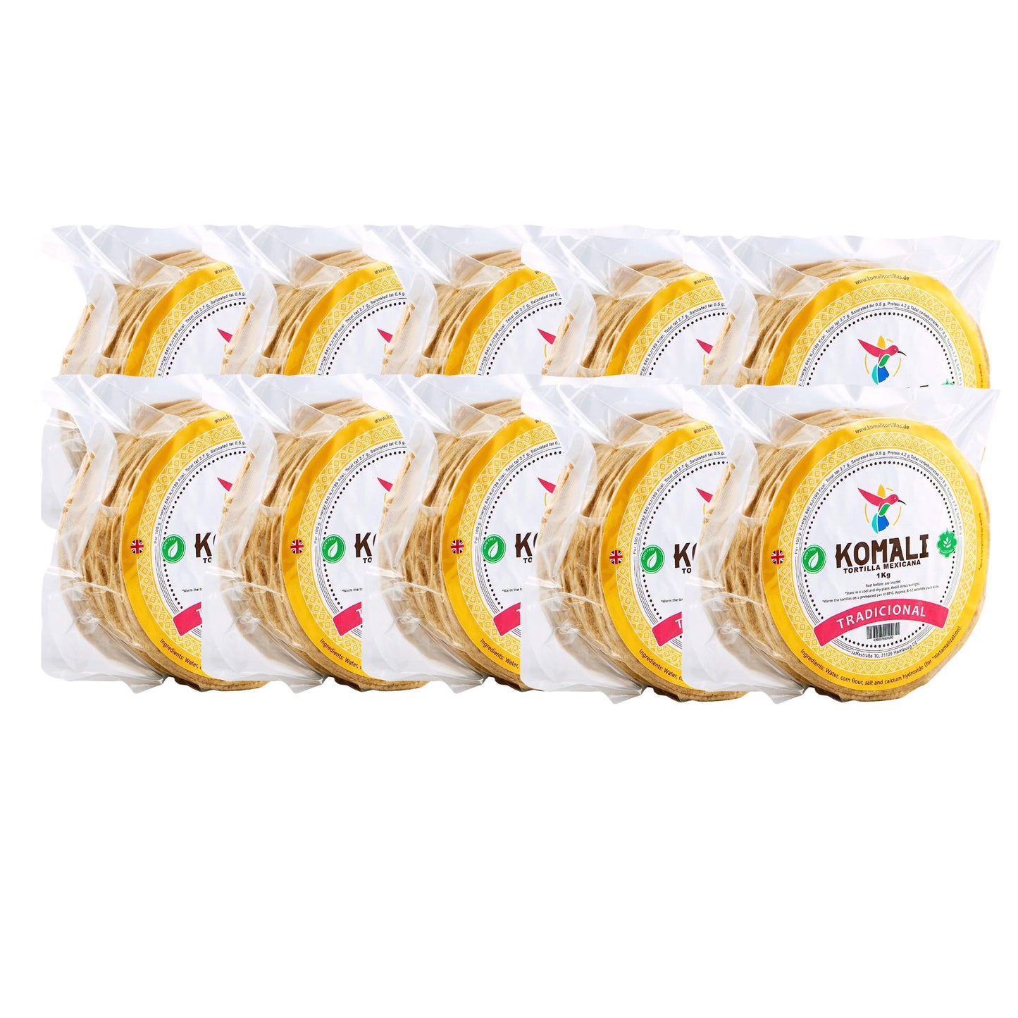GELBE MAISTORTILLAS KOMALI TRADICIONAL 15cm 1kg. (Karton mit 10 Packungen à 1 kg)