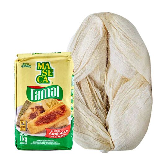 Maismehl für Tamales 1kg und Maisblätter Tamal c.a. 40Stk (Pack)